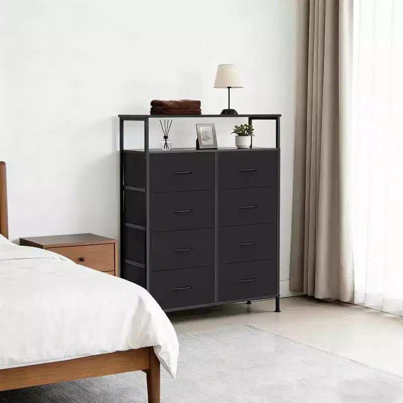 MAYEERTY 45.9-Inch 8-Drawer Fabric Dresser, Tall Storage Cabinet with Open Shelf for Bedroom Closet
