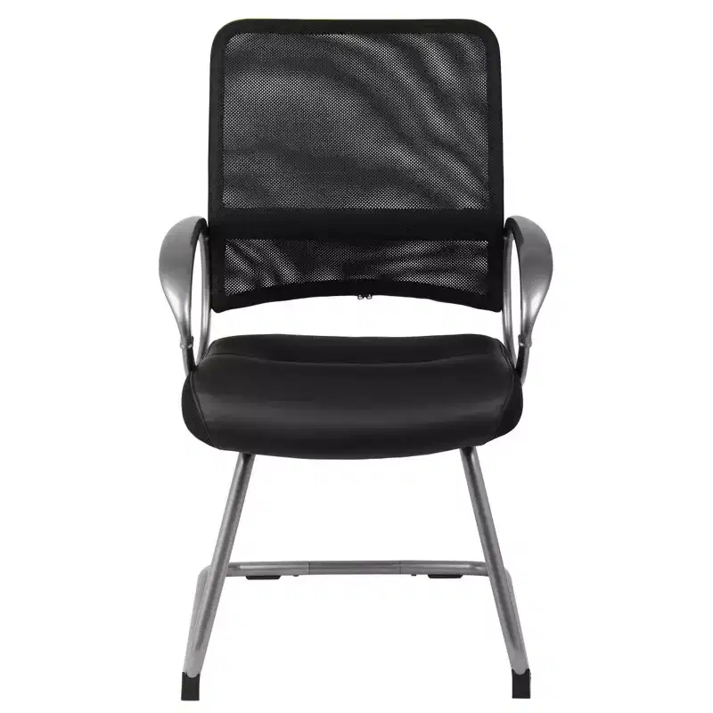 Mesh Back with Pewter Finish Guest Chair Black - Boss Office Products: LeatherPlus Seat, Cantilever Base