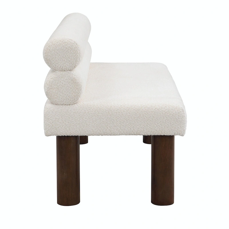 Boucle Fabric Dining Bench - Rubber Wood Legs