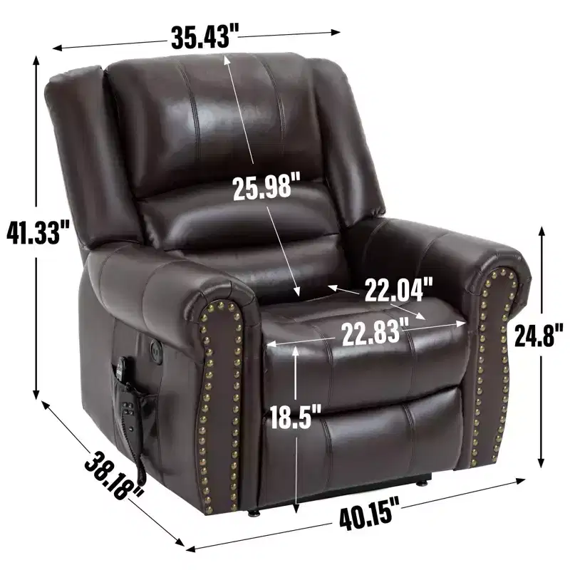 Brown Faux Leather Power Lift Recliner Chair Heat Massage Dual Motor Infinite Position Up to 350 LBS