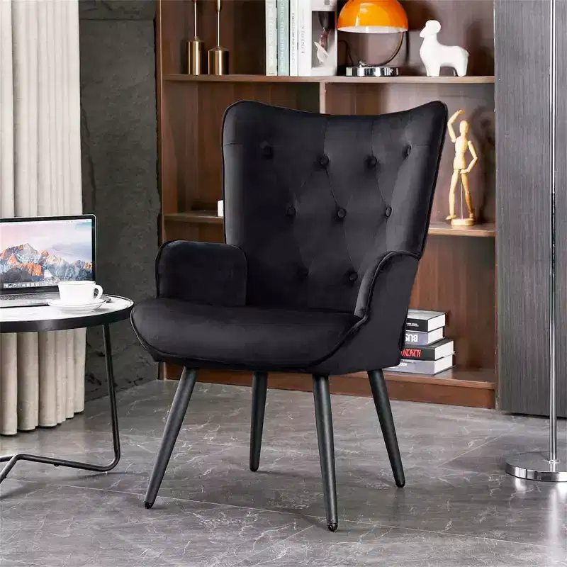 Modern Accent Chair, Velvet Tufted Button Wingback Chair with Arms for Home Office/Living Room/Bedroom