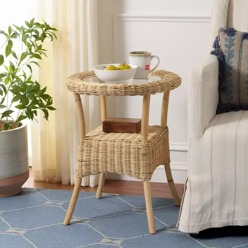 Damary Glass Top Accent Table - ACC6509 - Natural/Glass - Safavieh