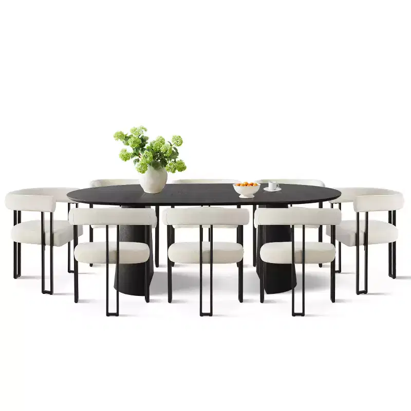 Expandable Round to Oval Dining Table Set with 8 Velvet Chairs, 3-in-1 Pedestal Dining Set, Seats 4 to 8, Modern Dining Room Set-Panipeachy