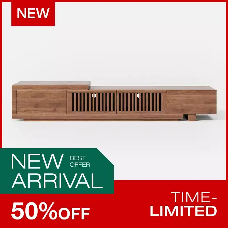 Luck Live Mid-Century Modern 78.54in expandable TV stand with 2 drawers, 2 cabinet doors, one open storage, maximum 120 inches/Walnut color&Modern.