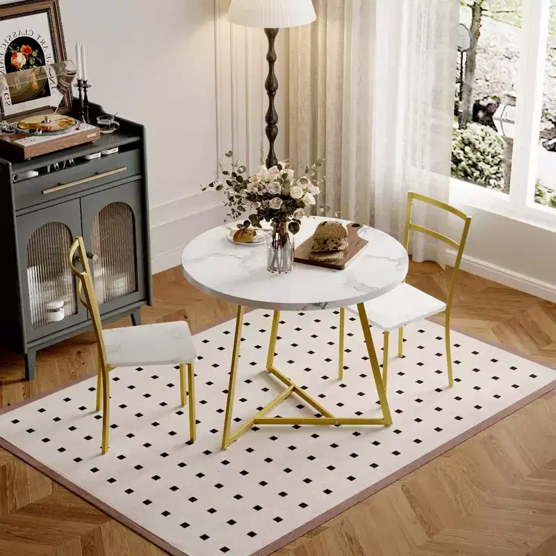 2-Person Round Dining Set - Space-Saving Table & Upholstered Chairs, Modern Kitchen Set for Small Spaces