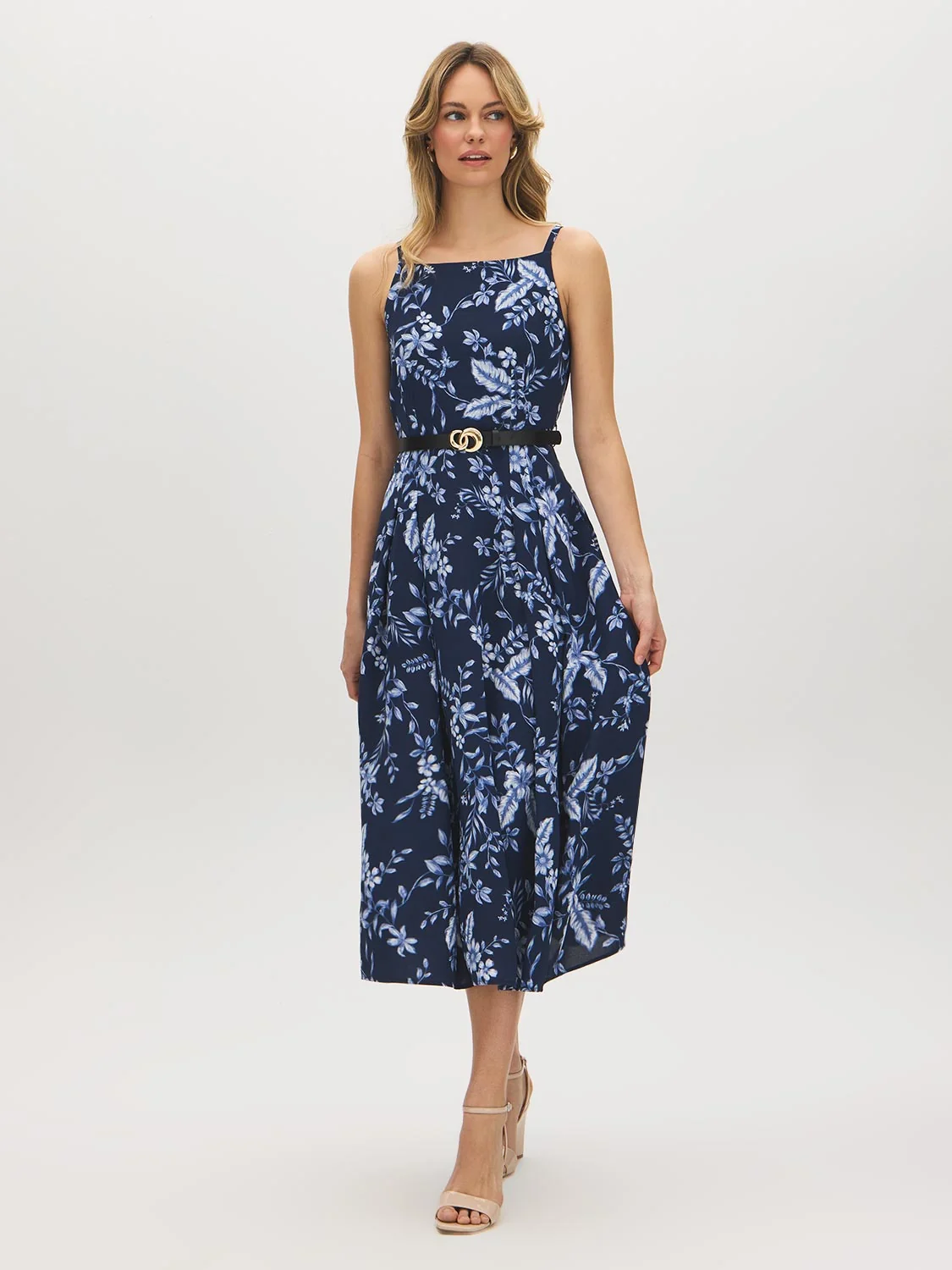 Printed Square Neck Midi Dress