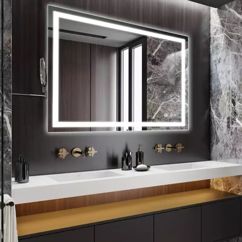 Double LED Backlit Bathroom Mirror  Modern Vanity Wall Mirror with Anti-Fog, Shatter-Proof Glass, Memory Function, Horizontal or Vertical Mount