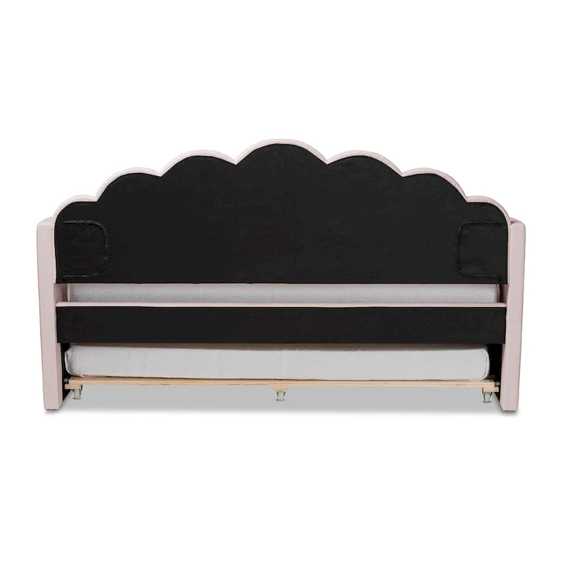Modern Velvet Upholstered Daybed with Pull-Out Trundle | Light Pink