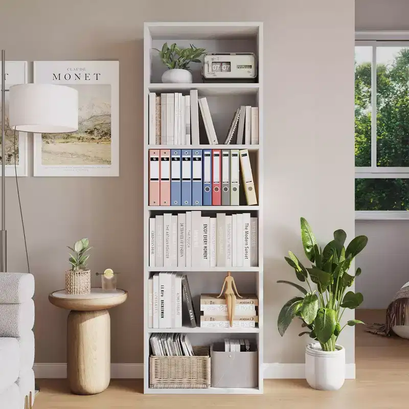 6-Shelf Tall Bookcase, 63.6''H Wood Bookshelf with Industrial Rustic Style, 6-Tier Storage Organizer for Living Room, Bedroom, Library