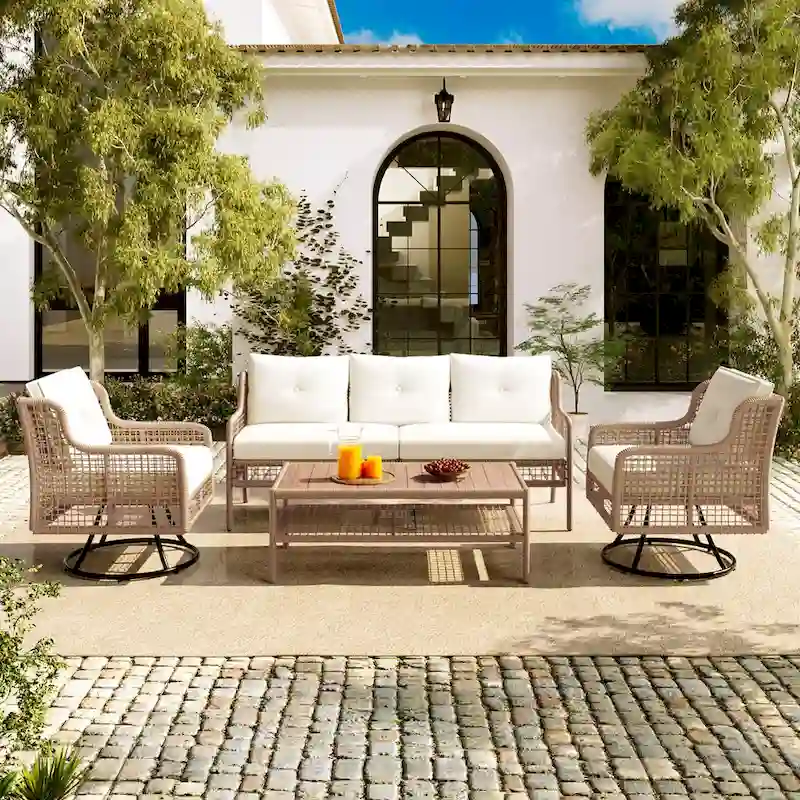 72.1W Outdoor Conversation Wicker Sofas 4 Pieces Patio Furniture Set with Swivel Chairs