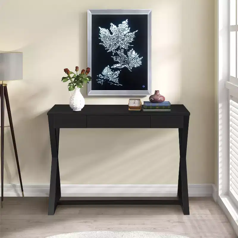 42IN Elegant Office Desk with X-Shape Legs, Writing Desk with Storage Drawers for Office, Study, Reading Room