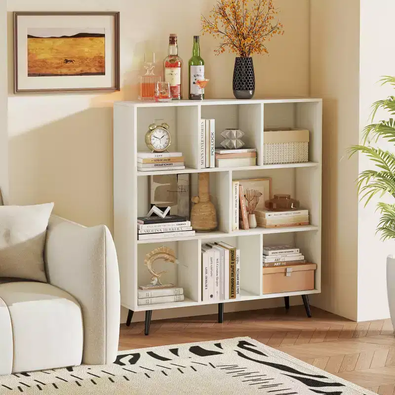 8-Cube Bookcase – 3-Tier Modern Storage Organizer with 5 Metal Legs