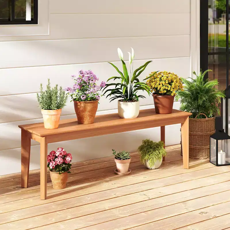 Costway 55 Teak Wood Bench 3-Person Backless Seating w/ 880 LBS Weight Capacity