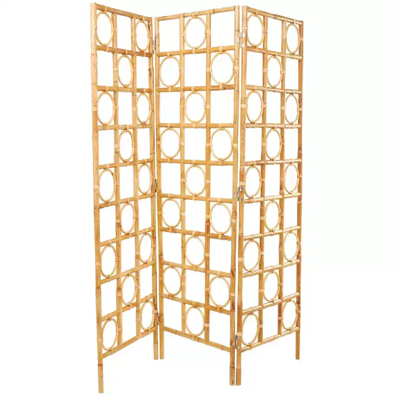 Olivia & May Rattan Handmade Woven 3 Panel Room Divider Screen with Open Frame Design Brown: Nautical Coastal Beach Style, No Assembly Required