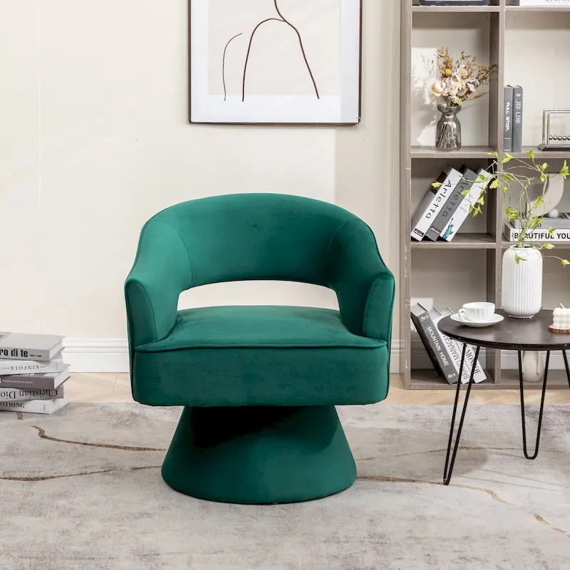SEYNAR Modren Velvet Living Room Swivel Arm Barrel Chair with Tufted Back
