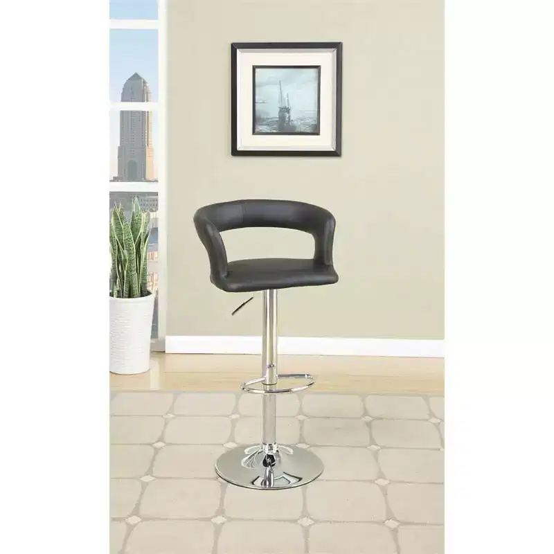 HomeStock Height Adjustable 38 Faux Leather Barstool Set in Black (Set of 2)