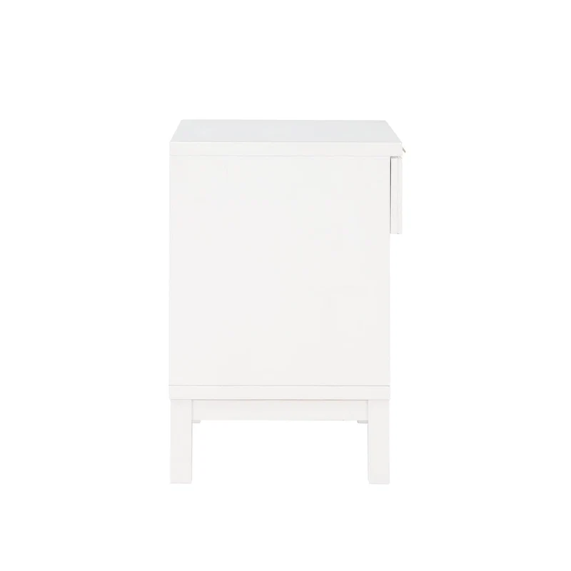 Cane 1-Drawer Nightstand, Boho Rattan Bedside Table with Storage, Natural Wood Finish