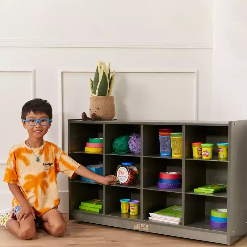 12-Cubby Mobile Tray Storage Cabinet, 3x4, Classroom Furniture