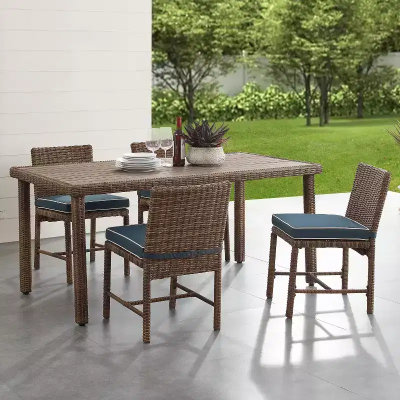 5pc Bradenton Outdoor Steel Dining Set Navy/Weathered Brown - Crosley: Polyester Cushions, UV-Resistant