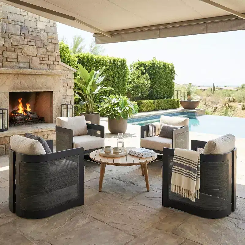 Christopher Knight Home Mah Modern 5 Piece Patio Aluminum Seating Set with Acacia Wood Slatted Round Coffee Table