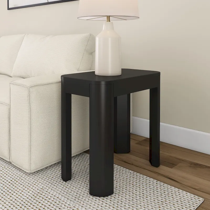 Black / Walnut Solid Pine Wood Rectangular Side Table with Rounded Edges for 1 Person