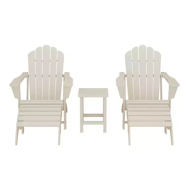 WestinTrends Highland 5-Piece Adirondack Chair with Folding Ottoman and Table Set, Sand