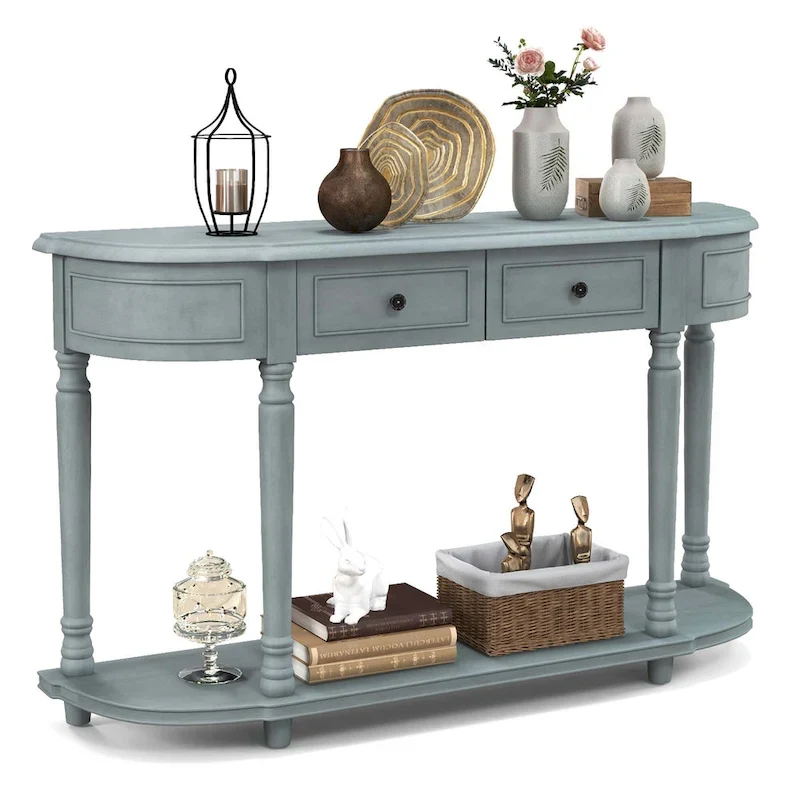 Costway 52 Long Sofa Table with 2 Drawers & Open Shelf Retro Console - See Details