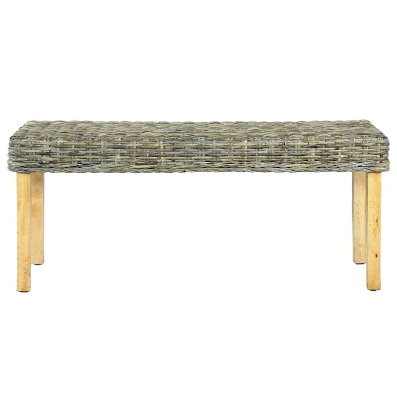 Rattan Bench with Mango Wood Legs, 43.3