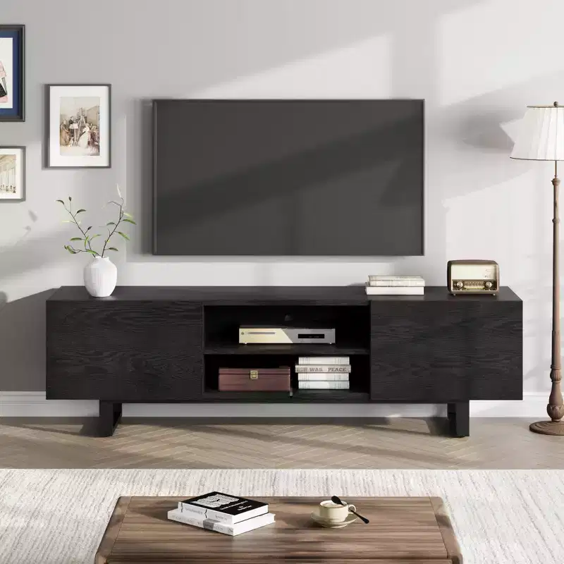 Industrial TV Stand for 80 in, Modern Entertainment Center with 2 Drawers, Wooden Media Cabinet with Heavy Duty Leg and Open Storage