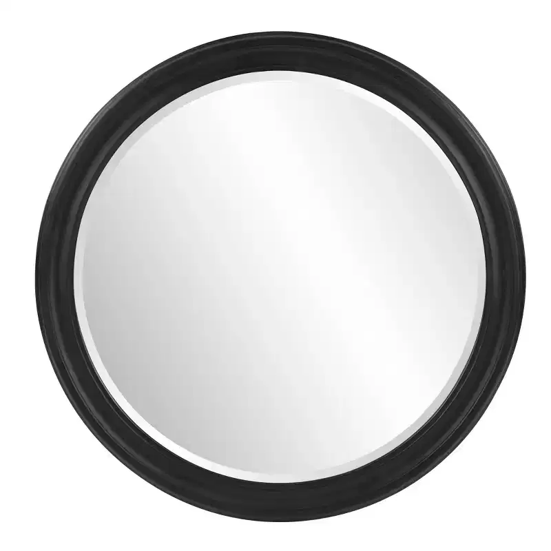 Howard Elliott 36" George Round Matte Black Wood Framed Beveled Mirror