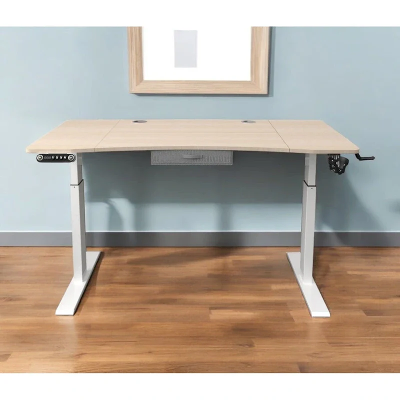 Electric Height-Adjustable Standing Desk, Oak & White, 63