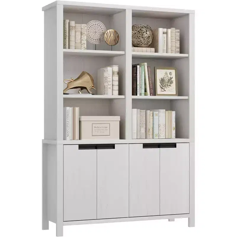 70.7 Inch High Bookshelf, 5-Tier Double-Width Bookcase with Cabinets and Double Storage Space, Wooden Bookcase for Living Room Office Library