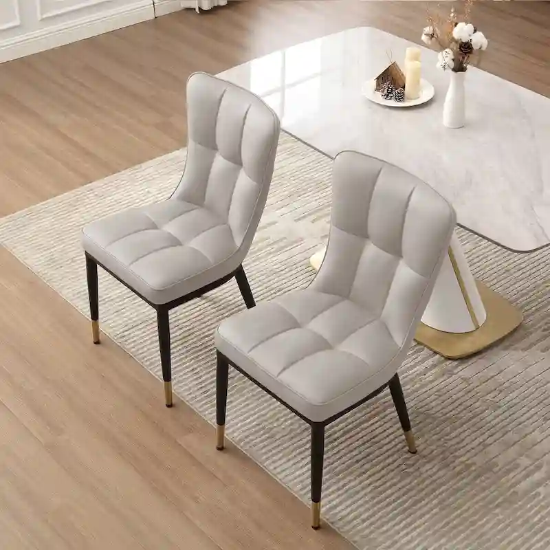 Faux Leather Upholstered Dining Chairs Set of 4 with Checked Pattern