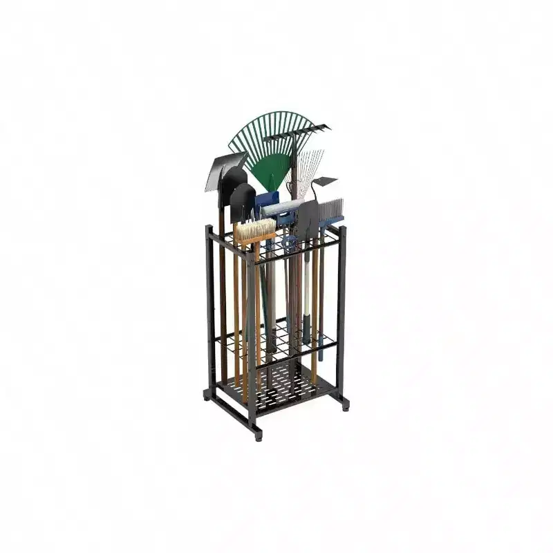 Garden Organizer Yard Tower Rack Garage Storage Heavy Duty Steel Black Shed Outdoor 35 Long - Handled Tools Rakes Brooms Stand