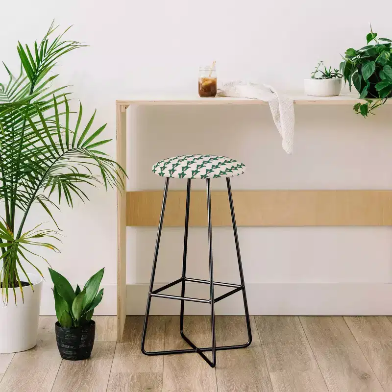 Retro Floral Pattern Barstool, Steel Frame, Faux Leather, 30
