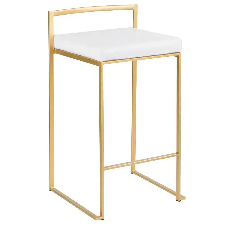 LumiSource Set of 3 Fuji Stacker Counter Height Barstools Gold/White PU