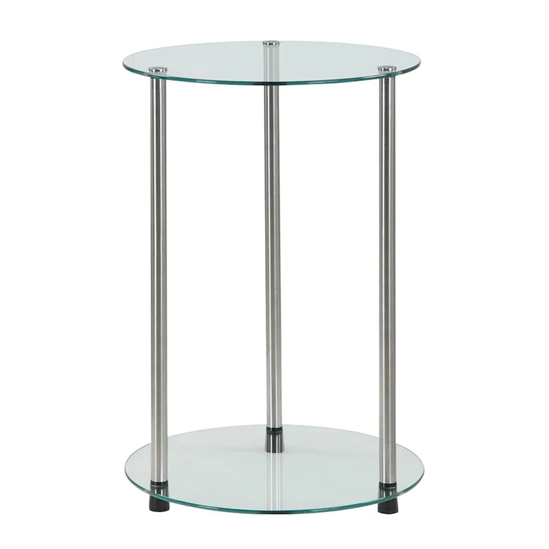 2-Tier Round End Table with Tempered Glass Shelves