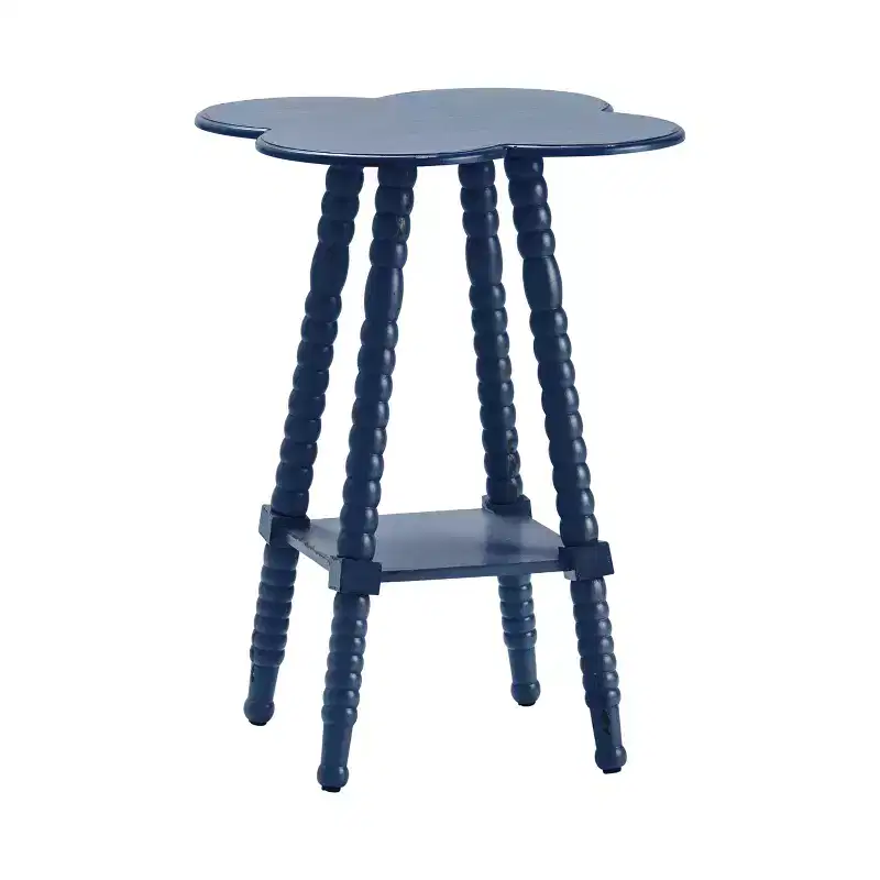 Blue Solid Wood Clover-Top Accent End Table