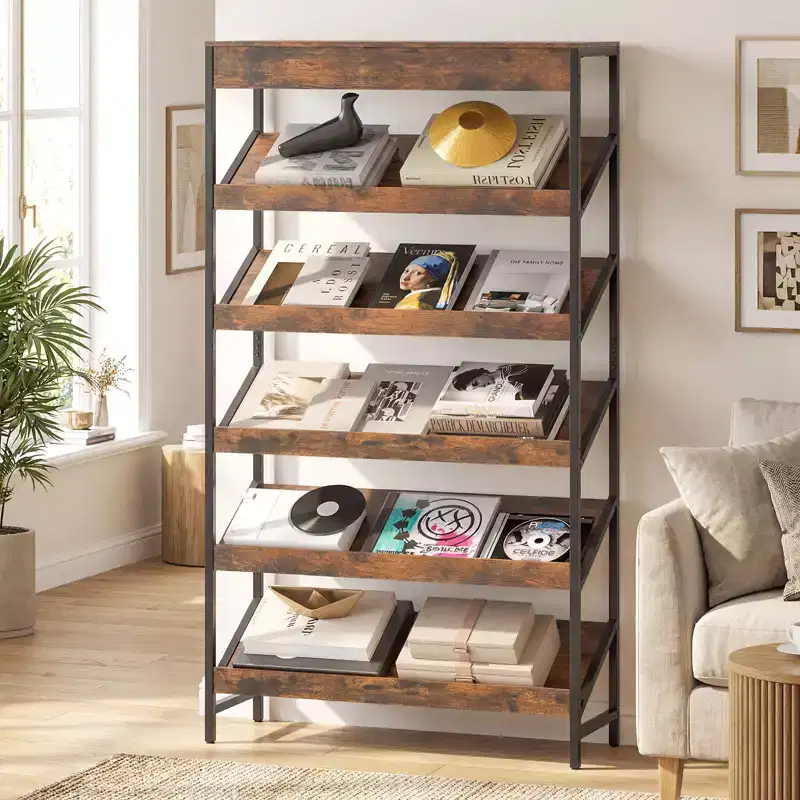 Costway 6-Tier Bookshelf Industrial Tall Bookcase w/ Angled Shelves & Metal Frame