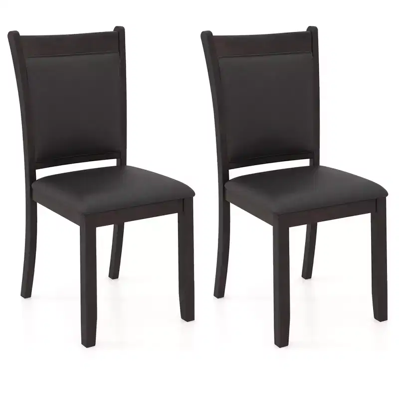 Costway Faux Leather Upholstered Dining Chairs Set of 2 w/ Padded Seat Rubber Wood Legs