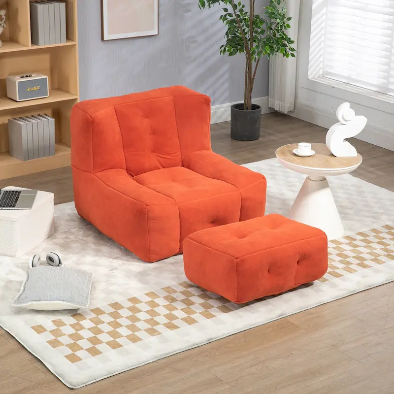 Multi-Color Velvet Upholstered Accent Chair with Crushed Foam and Ottoman for 1 Person