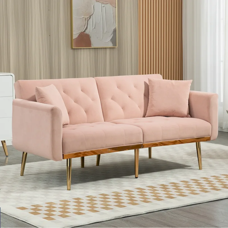 Velvet Upholstered Tufted Loveseats Sleeper Sofa With Rose Golden Legs