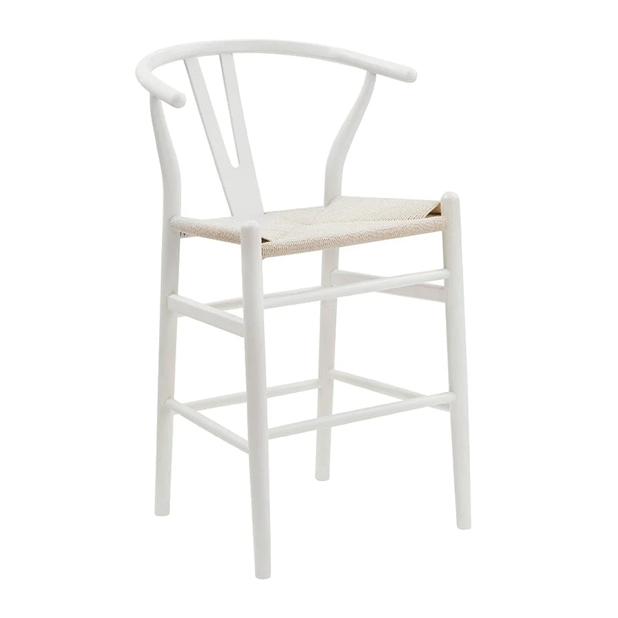 Scandi Light Beige Birch Wood Barstool with Rope Seat for Kitchen