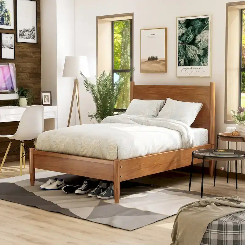 Queen-size Mid-century Modern Wood Paneled Platform Bed