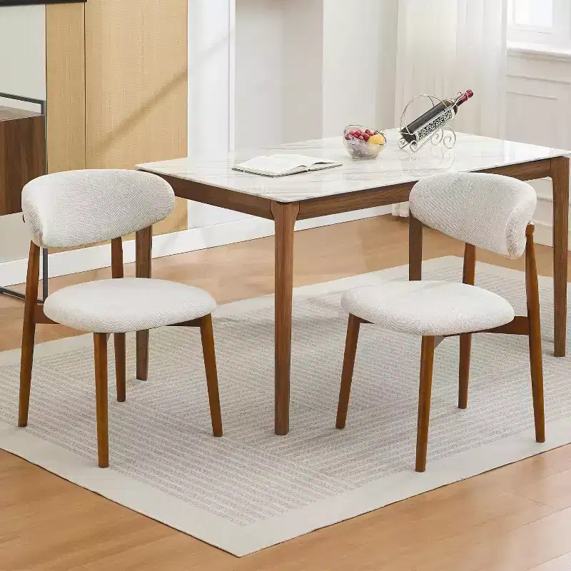 Acekool Set of 2 Beige Linen Dining Chairs Modern Farmhouse Upholstered Seats with Brown Wood Legs for Dining Room