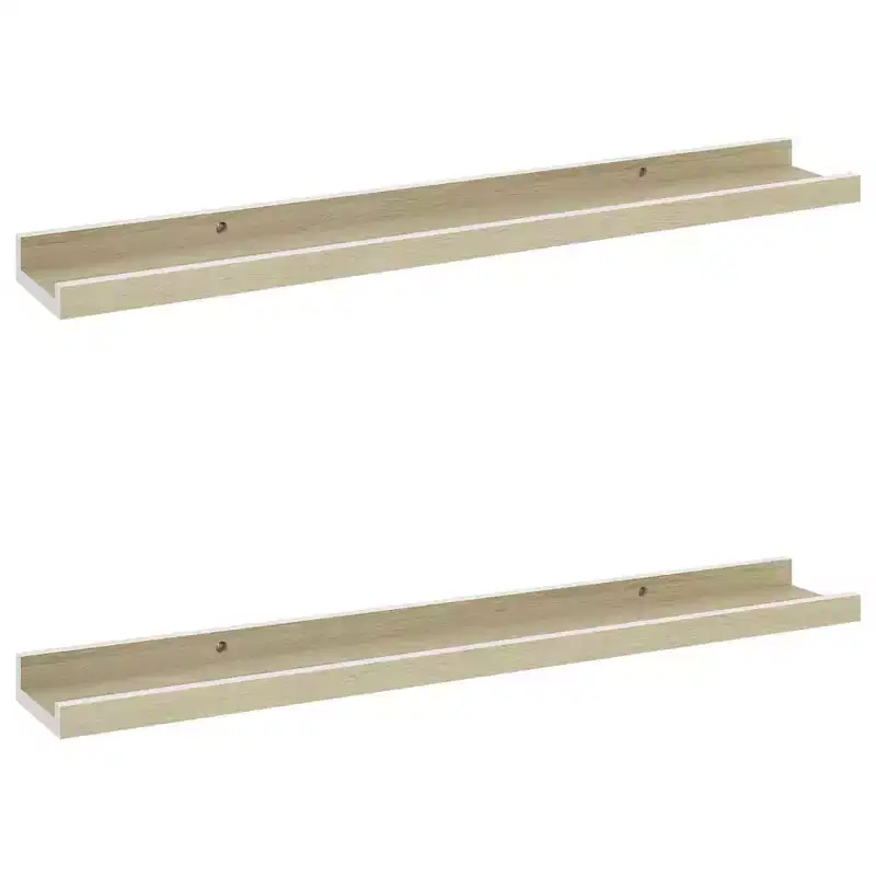 Wall Shelf Set of 2 White and Sonoma Oak MDF 23.6in long