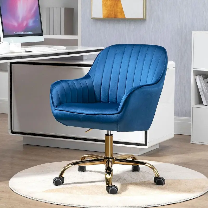 Velvet Swivel Office Chair with Gold Base and Adjustable Height