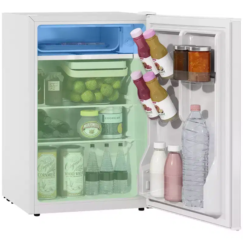 HOMCOM 2.5 Cu.Ft Mini Fridge with Freezer, Adjustable Thermostat, Single Door Compact Refrigerator for Bedroom, Dorm, Home Office, White