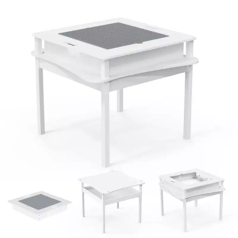 JOYMOR Kids Activity Table,Detachable 2 in 1 Block Table with Storage, Kids Building Block Table Suitable for Boys and Girls, Gray & White