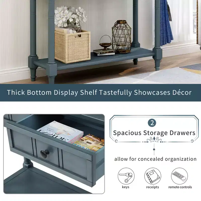 Console Table with Two Drawers and Bottom Shelf